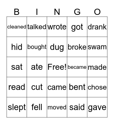 Past Simple Fun Bingo Card