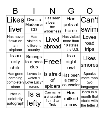 People Bingo Card