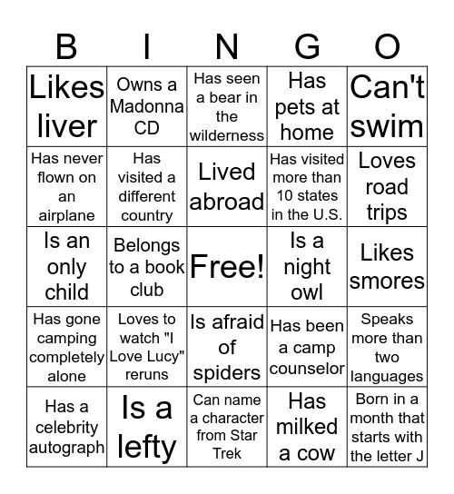 People Bingo Card