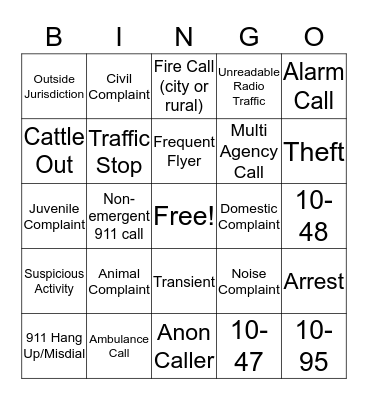 Dispatcher Bingo Card