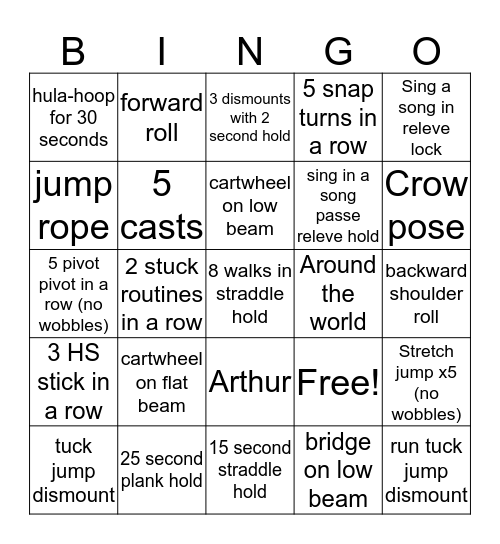 Level 3 Beam (group 2) Bingo Card
