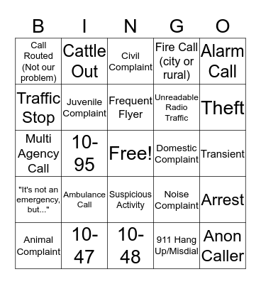 Dispatcher Bingo Card