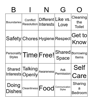 Roommate Therapy Bingo Card