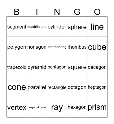 Geometry Bingo Card