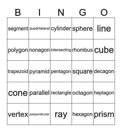 Geometry Bingo Card