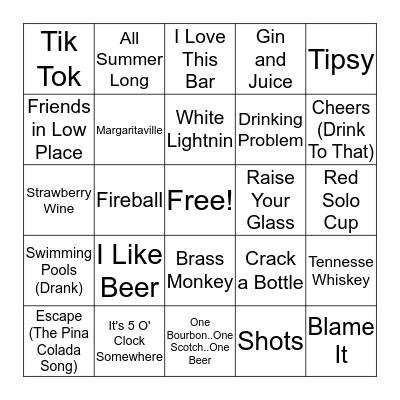 Songs About Drinking  Bingo Card