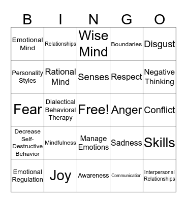DBT Group Bingo Card