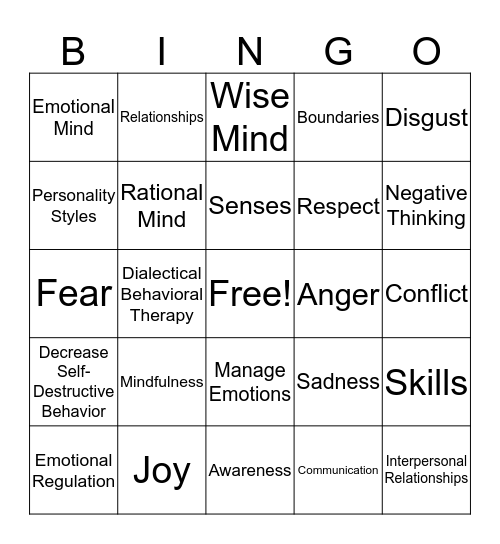 DBT Group Bingo Card