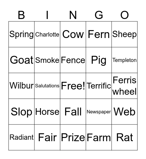 Charlie's Web Bingo Card