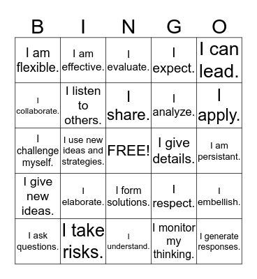 Thinking and Academic Success Skills Bingo Card