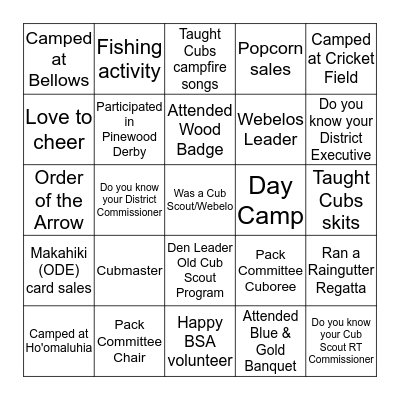 I'm a Happy Cub Scouter Bingo Card