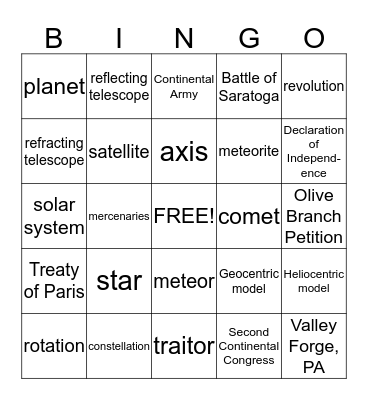 5th Grade S.S Chap. 9/Science Unit B Chap. 1-2 Bingo Card