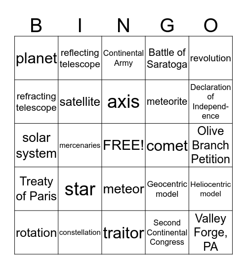 5th Grade S.S Chap. 9/Science Unit B Chap. 1-2 Bingo Card