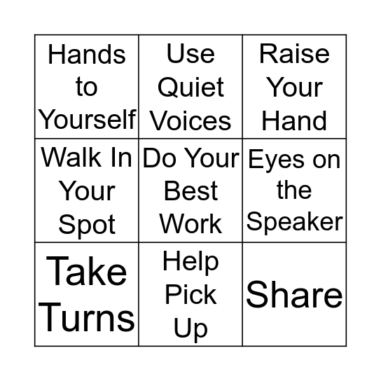 Classroom Rules Bingo Card