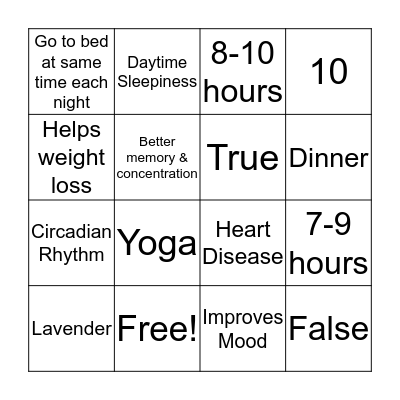SLEEP Bingo Card