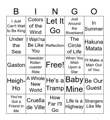 Disney Bops  Bingo Card