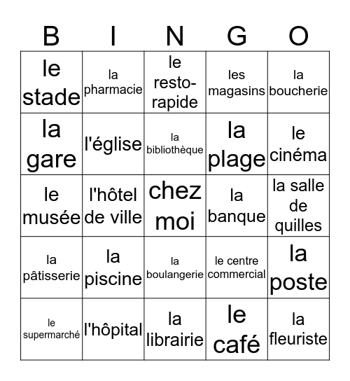 En ville Bingo Card