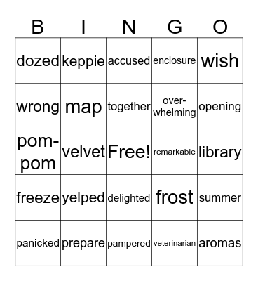 Vocab Words Bingo Card