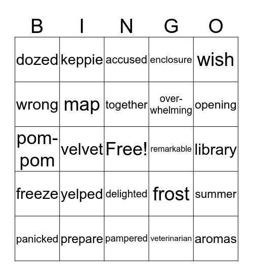 Vocab Words Bingo Card
