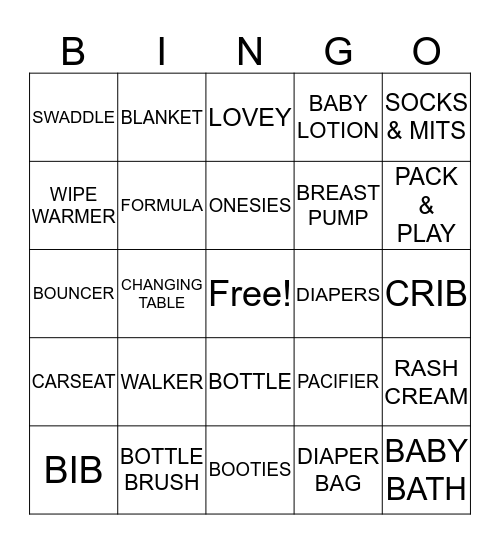 BABY ITEMS Bingo Card