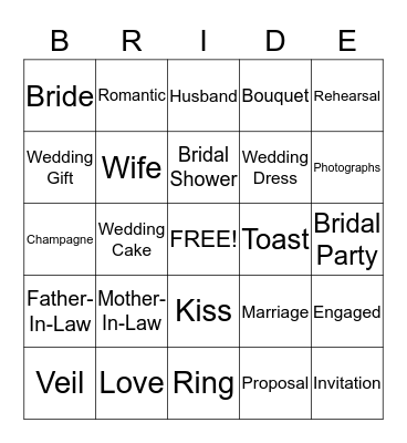 Ciera's Bridal Shower Bingo Card