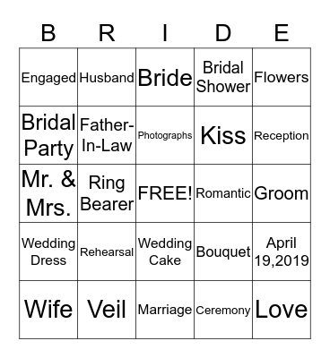 Ciera's Bridal Shower Bingo Card