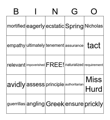 ENRICHMENT Bingo Card