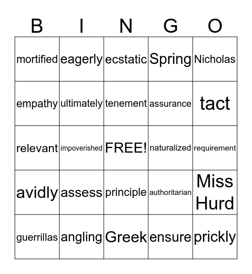 ENRICHMENT Bingo Card