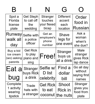 Rick Becerra's Bachelor Party Bingo Card