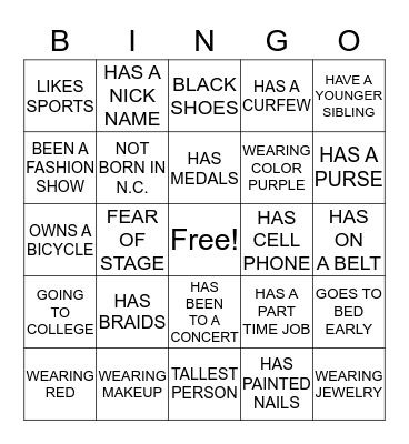 FASHION CAMP & PAGEANT TIME Bingo Card