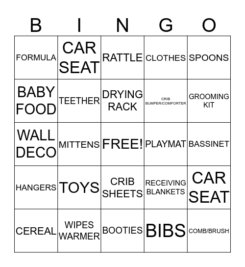 BABY SHOWER BINGO Card