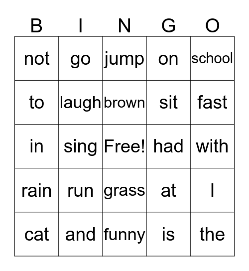 dolch Bingo Card