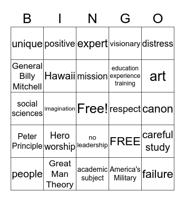 Chapter 3 BINGO Card