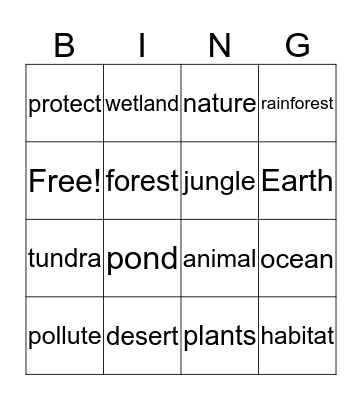 Habitat Word BINGO Card