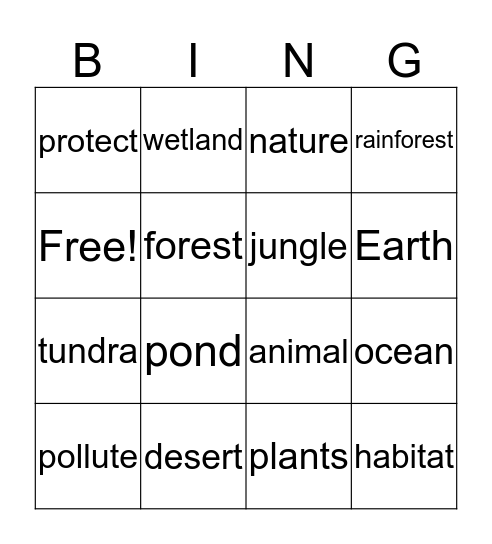 Habitat Word BINGO Card