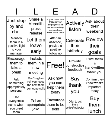 I-Lead Bingo Card