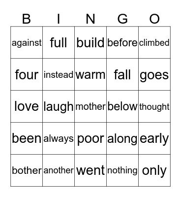 Blue Words Bingo Card