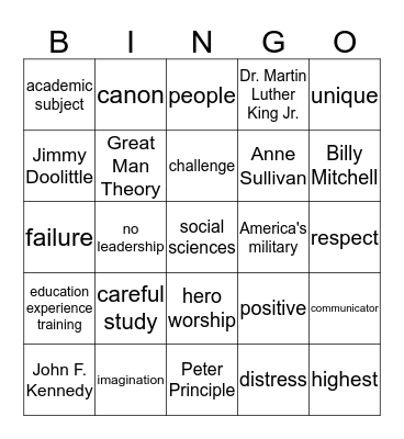 Chapter 3 BINGO Card