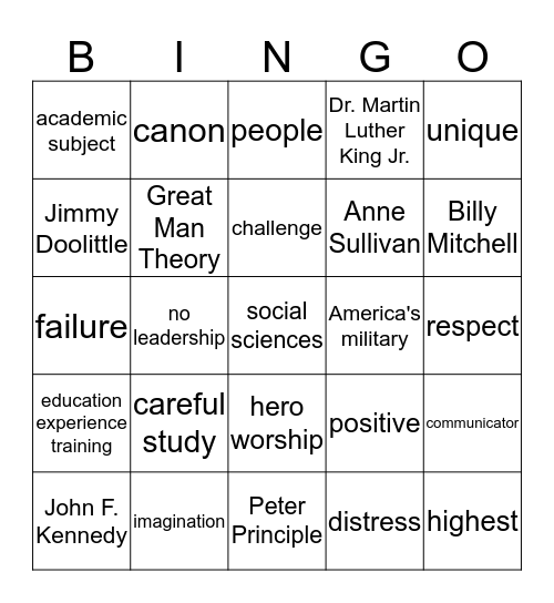 Chapter 3 BINGO Card