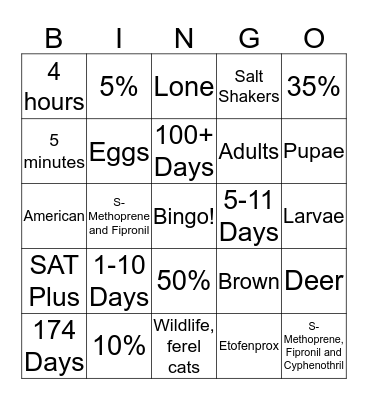 Flea and Tick Bingo Card