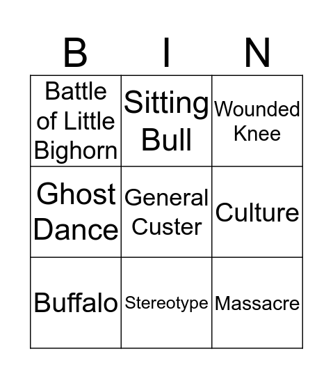 Native American Bingo! Bingo Card
