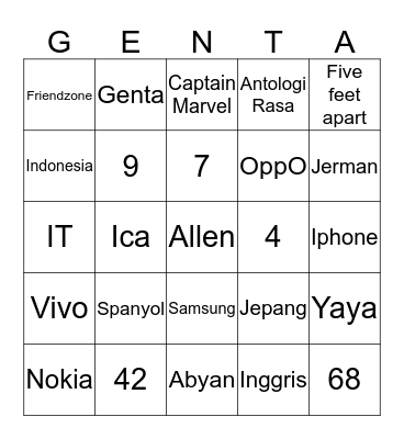 Genta Bingo Card