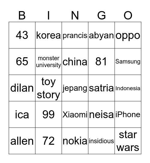 Untitled Bingo Card