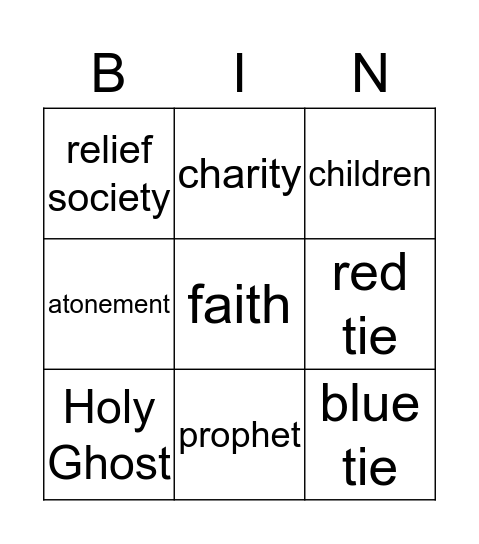 General Conference Bingo Card