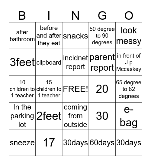 Early Childhood Education  Bingo Card