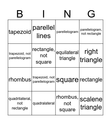 5th grade Shapes Bingo Card