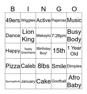 Happy 1st Birthday King Caleb!!! Bingo Card