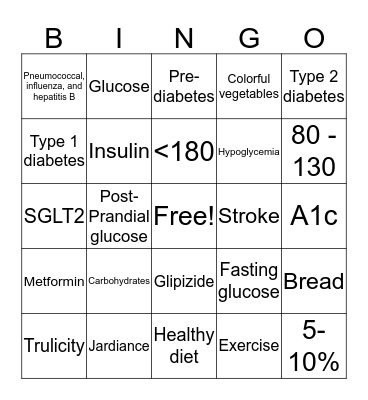 Diabetes Bingo! Bingo Card