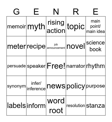 191-200 Test Vocab I-Z Bingo Card