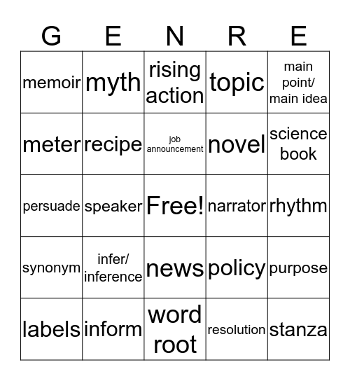 191-200 Test Vocab I-Z Bingo Card